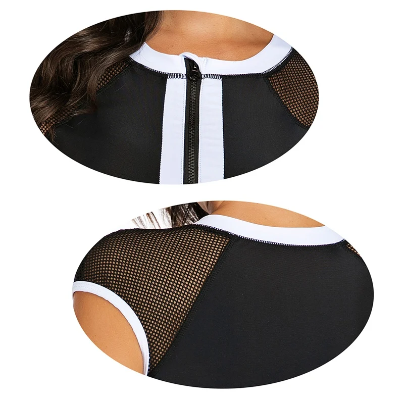 15 concise Patchwork Black-White Rash Guard Women Sleeveless Zipper V-neck Breathable Swimwear Diving Surfing Suit