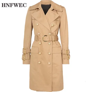 

2020 Autumn Solid Color Classic Metal Lion Double Buckle Row Buckle Belt Long Fund Windbreaker Loose Coat Belt D784