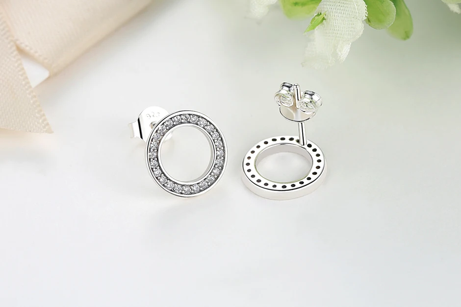 925 пробы серебряные серьги-гвоздики подходят к оригиналу Pandora Lucky Forever Кристальные круглые серьги для женщин модные ювелирные изделия