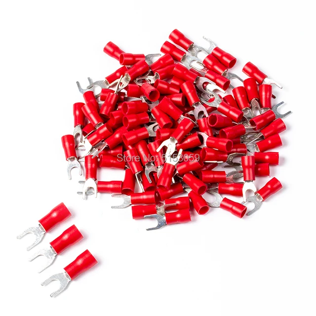 100Pcs SV series Fork Insulated Electrical Wire Crimp Terminals A.W.G 14-12 spade terminals Crimp Wire Connectors Red