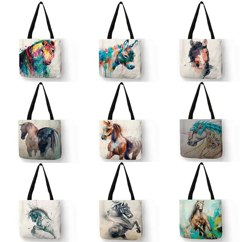 WatercolorPaintingHorsePrintBagsWomensHandbagCasualTotesLarge