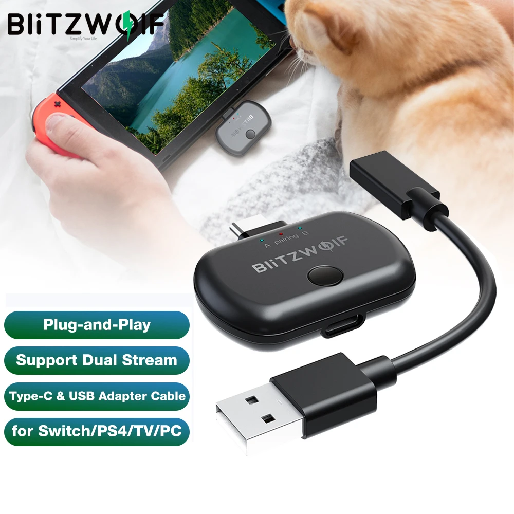 BlitzWolf Bluetooth V5.0 Аудио передатчик Адаптер Поддержка голосового вызова USB разъем Type C