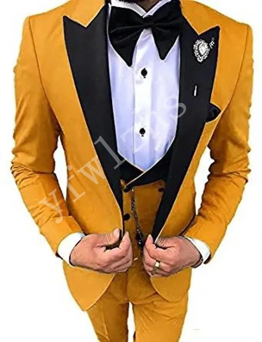 Красивые мужские смокинги для жениха на одной пуговице с пиковым отворотом мужские костюмы для свадьбы/выпускного вечера блейзер (пиджак + брюки + галстук + жилет) 957