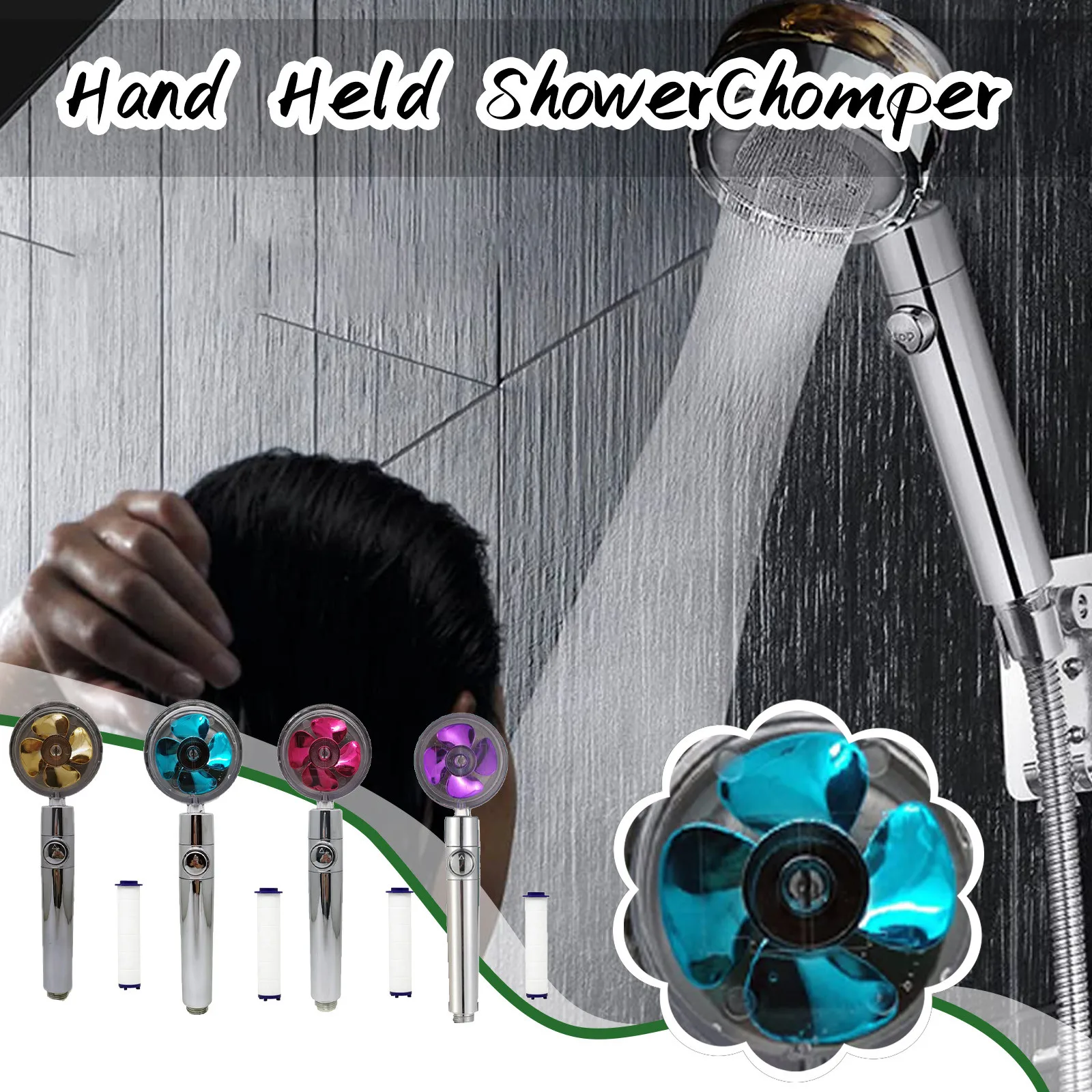Hand Held Turbocharged Sprinkler Shower Head Turbine Water Flow With