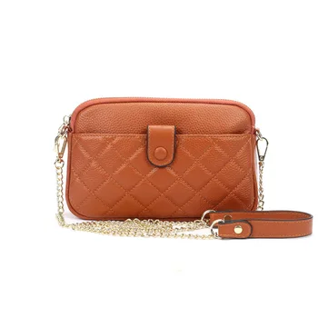 

New fashion Genuine leather zipper small square bag luxury diamond chain trend shoulder messenger bag classic leather bag Z42