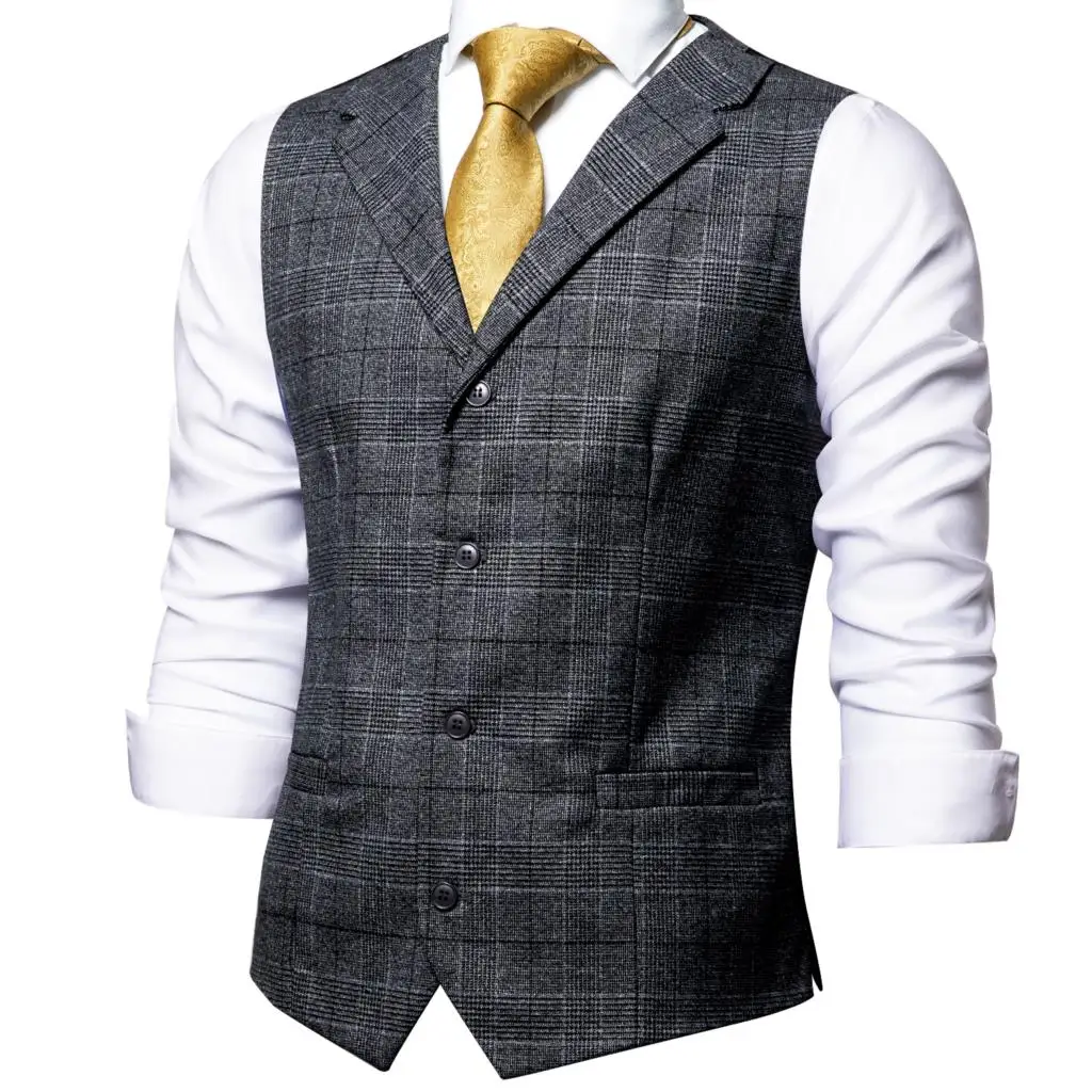 blazer suit Hi-Tie Classic Silk Mens Vests Grey Plaids Waistcoat Men Vest Gold Blue Tie Hanky Cufflinks Set for Dress Suit Business Father men's blazers