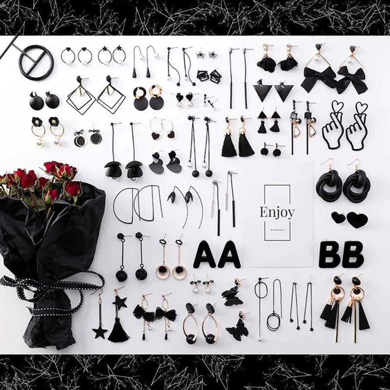 

Droppshiping Women Black Geometry Tassel Eardrop Earrings Lady Jewelry Accessories J55