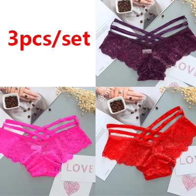 3pcs women panties 3 шт./компл. кружевные трусики однотонные Для женщин трусики комфорт нижнее белье трусики для женщин и девушек; женская обувь низкая талия с перекрестными ремешками Трусы-шорты - Цвет: 3pcs women panties
