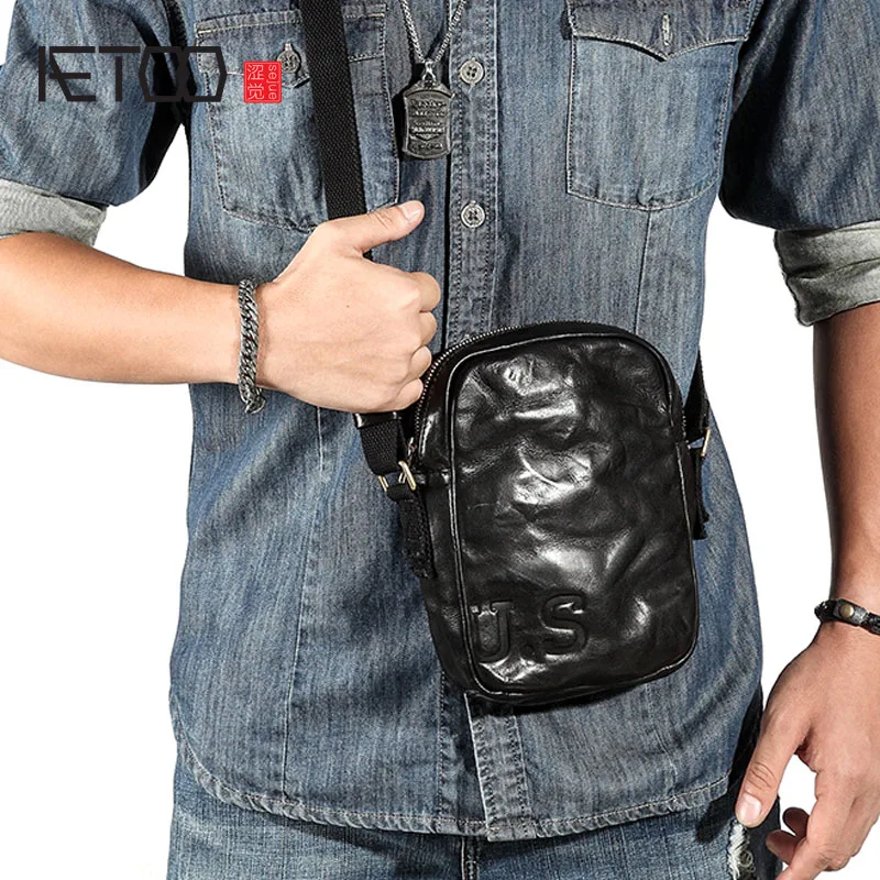 

BJYL Retro Messenger Bag Men's Mini Leather Bag Men's Leather Bag Vertical Men's Bag Casual Carrying Shoulder Bag
