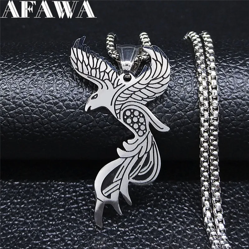 2021 Fashion Phoenix Stainless Steel Chain Necklace for Women Silver Color Statement Jewelry colgante mujer N4026S02 | Украшения и
