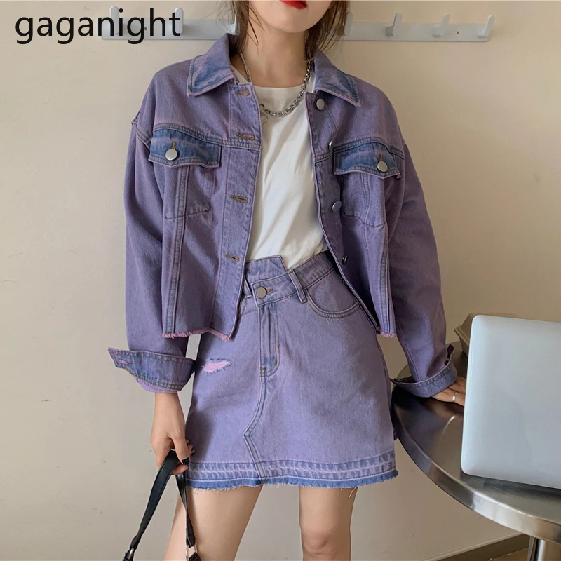 Женский джинсовый костюм Gaganight винтажный комплект из двух предметов короткая