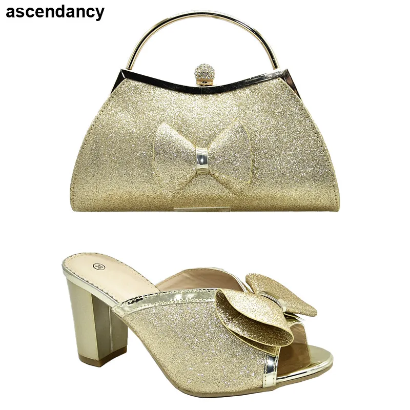 

Latest Italian Shoe Set Shoes and Bags To Match Italian Shoes with Matching Bags Set Decorated with Rhinestone Gold Heel Shoes