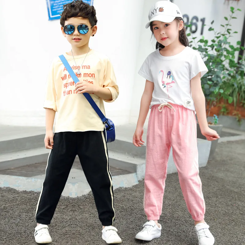 

One-Piece Ready Korean-style Childrenswear New Style 2019 Summer Lantern Pants Men And Women Children Casual Pants Cotton Linen