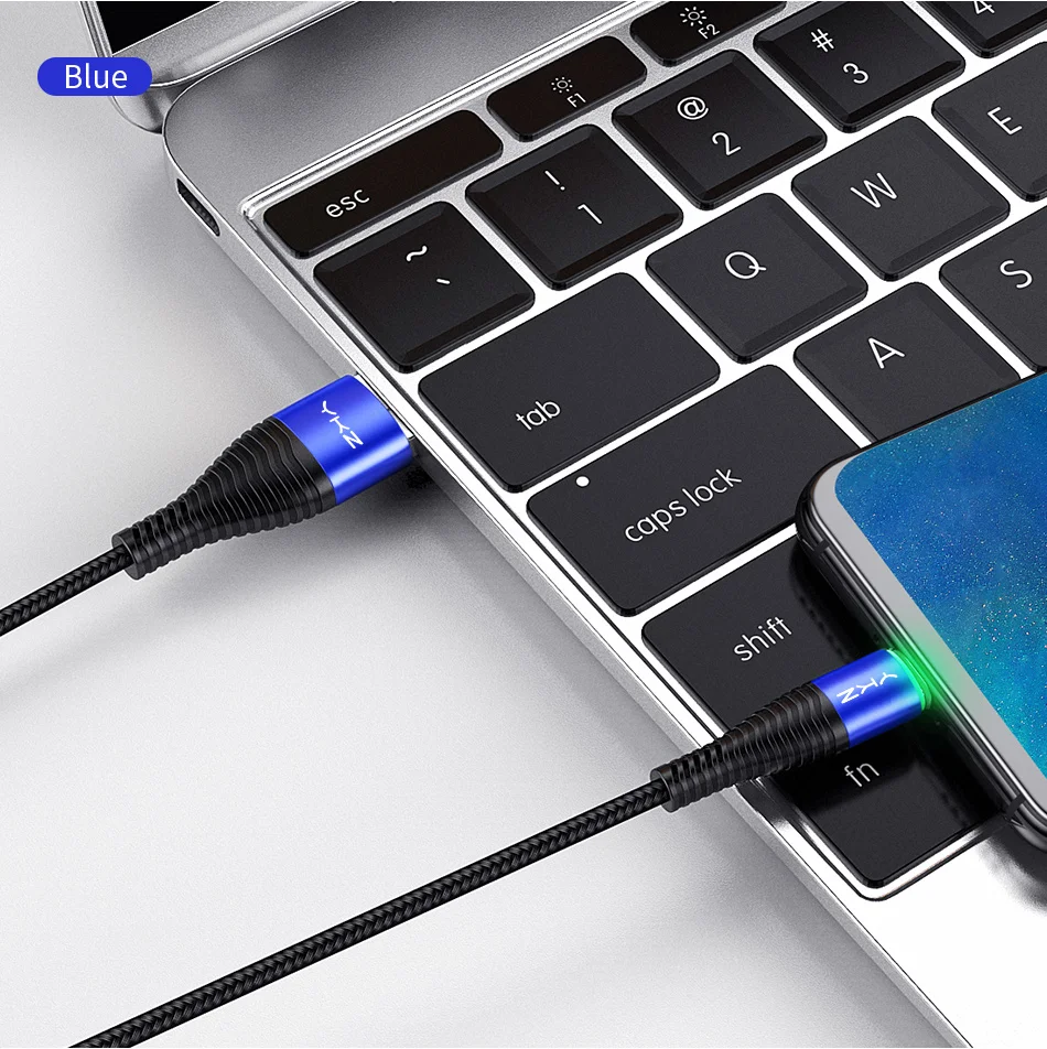 YKZ светодиодный кабель 3A usb type C для быстрой зарядки, кабель type-C для мобильного телефона samsung Galaxy Xiaomi huawei, кабель USB C USB-C, кабель для зарядки