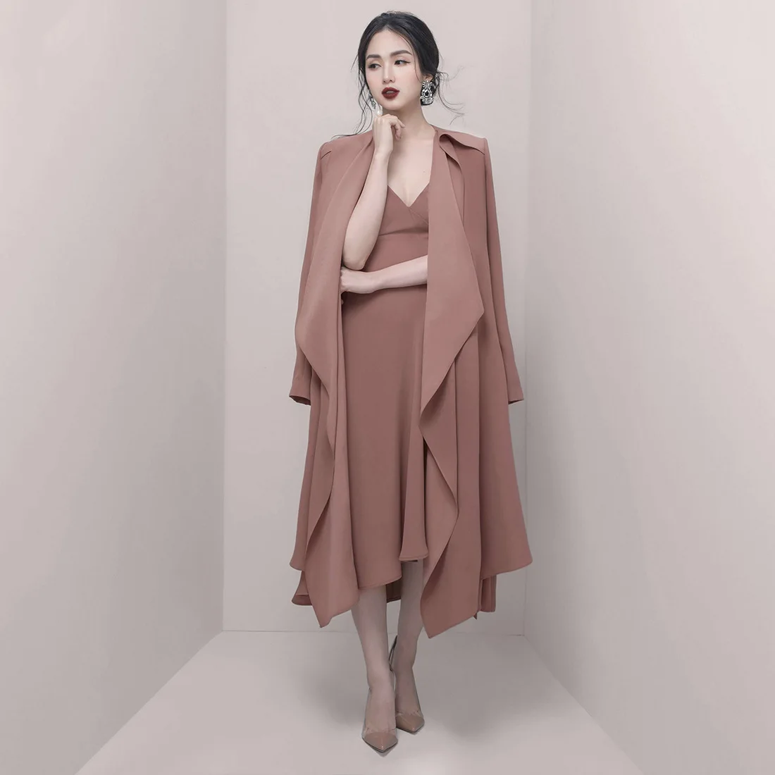 

2019 Autumn New Style Europe And America Fashion WOMEN'S Dress Sexy Fold-down Collar Long Sleeve Loose-Fit Long Coat Women's