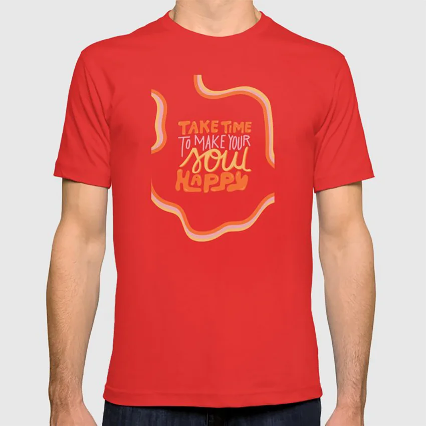 Happy Soul T shirt retro vintage lettering quote letters cursive lines 70s orange yellow