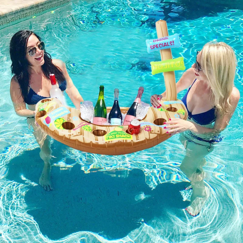Inflatable Pool Floating Table Ice Bucket Beer Party Bar Food Drink Holder 