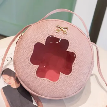

Women's Round Bag Four-leaf Clover Small Crossbody Handbag For Women Leather Tote Shoulder Bag Fashion Design Hand Bag Lady 2020