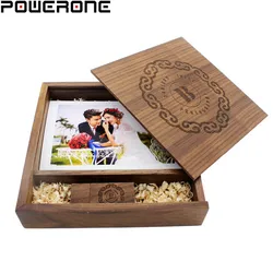 POWERONE – clé usb en bois personnalisable gratuitement avec logo noyer et Photo, Album Unique, 4/8/16/32/64 go, 170x170x35mm 