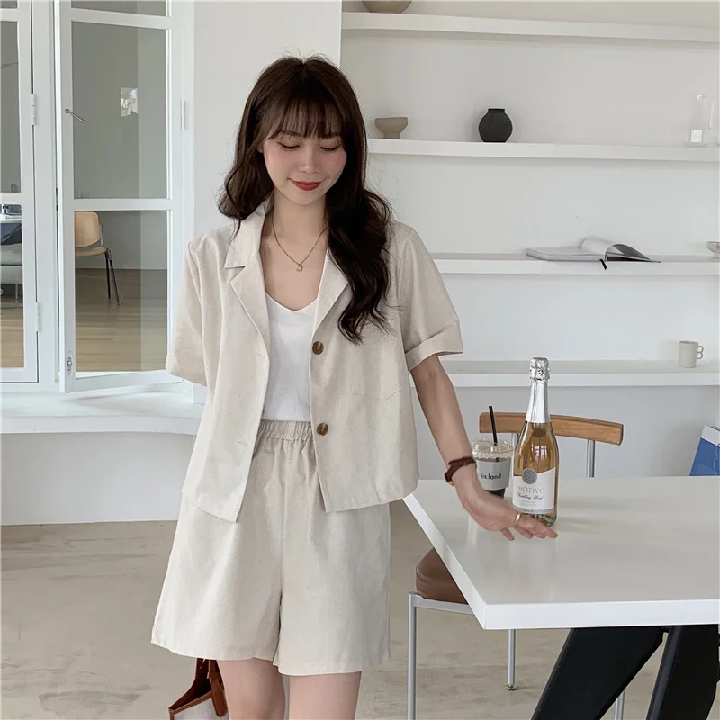 lounge sets for women Mozuleva Summer Women Suit 2 Pieces Sets Short Sleeve Lackets and Elastic Waist Shorts Sets Female Casual Cotton Lining Suits long skirt and top set