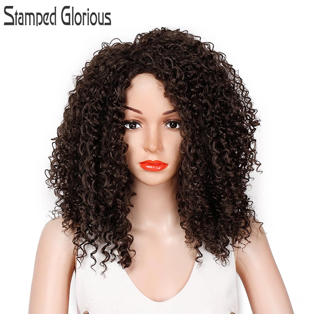 Stamped Glorious 16inch Afro Kinly Curly Hair Wig Side Part Nature