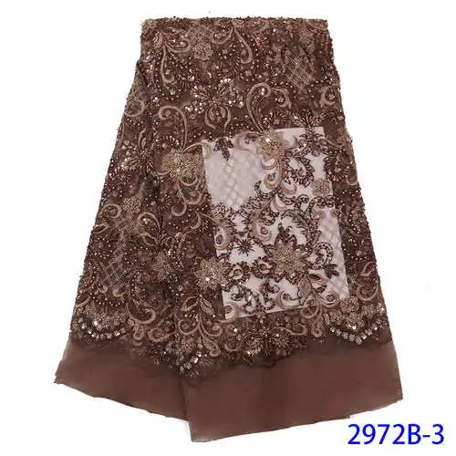 2972B-3 Вышивка Африканский французский тюль кружево с бусинами Роскошные ручной работы бусы кружевные ткани для женщин платья Бисером кружевная ткань APW2972B - Цвет: 2972B-3