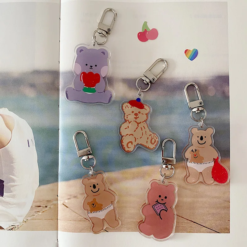 LLavero de oso de dibujos animados para niñas, colgante de bolsa de PVC transparente, llavero Popular en Corea