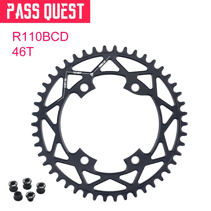 BLACK 46T Pass Quest R110/4 BCD 110BCD круглый шоссейный велосипед 40 T-52 T узкая широкая цепь велосипедная цепь для R7000 R8000 DA9100 - Цвет: BLACK 46T