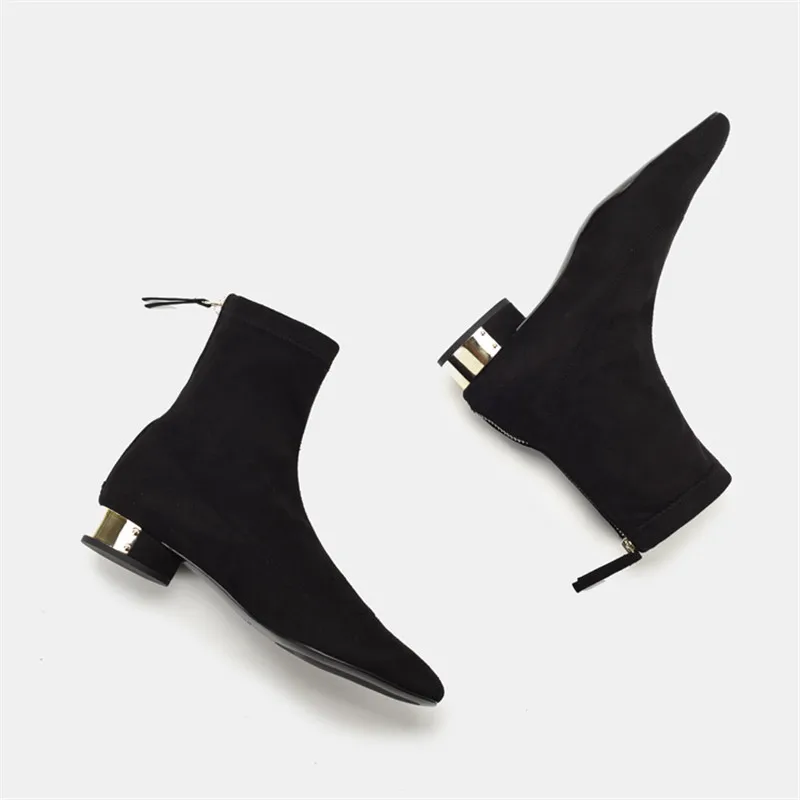Jady/женские носки из флока с розой; ботильоны на квадратном низком каблуке; Botas Mujer; осенние короткие ботинки; женская обувь на молнии сзади