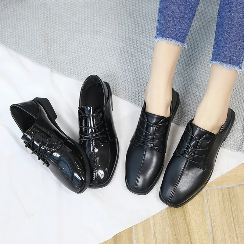 

2019 Women Shoes Autumn Modis Low Heels Oxfords Women's Square Toe Casual Female Sneakers All-Match Dress Fall Cute Nurse Cross