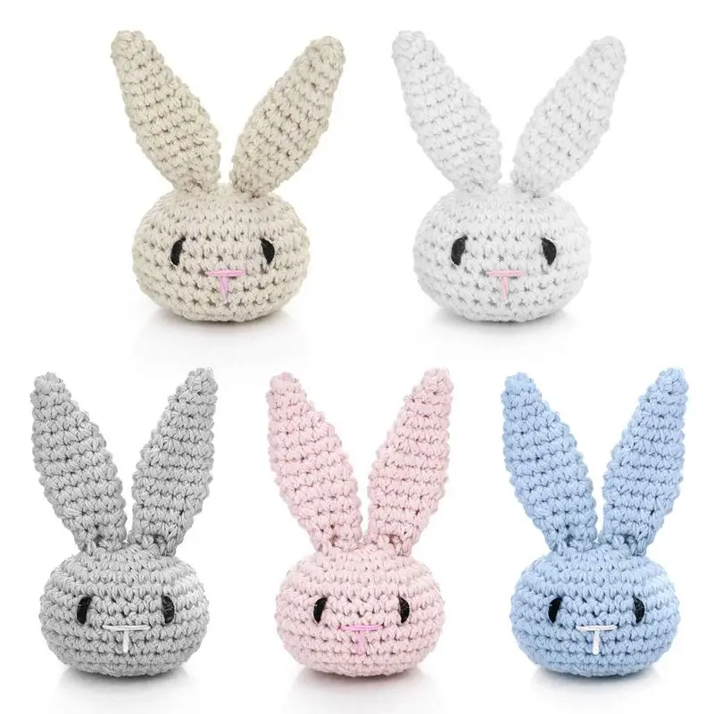 Handmade Crochet Rabbit DIY Mini Knitted Bunny Heads Soft Cotton PVC Free Crochet Beads Baby Pacifier Chain Decorations handmade crochet diy pacifier clip chain accessories cute bunny head baby teething soother decorations
