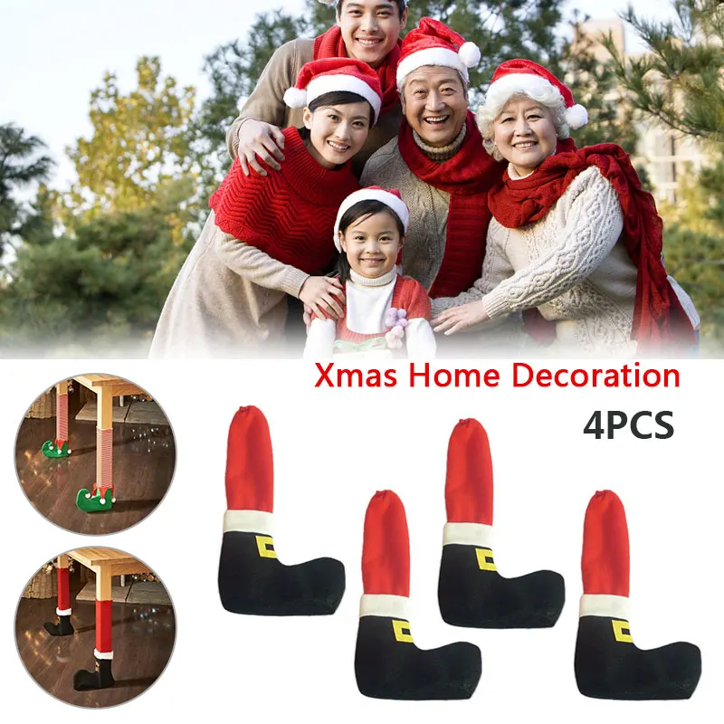 4PCS Christmas Chair Table Leg Foot Socks Prevent Scraping Decorations Gift