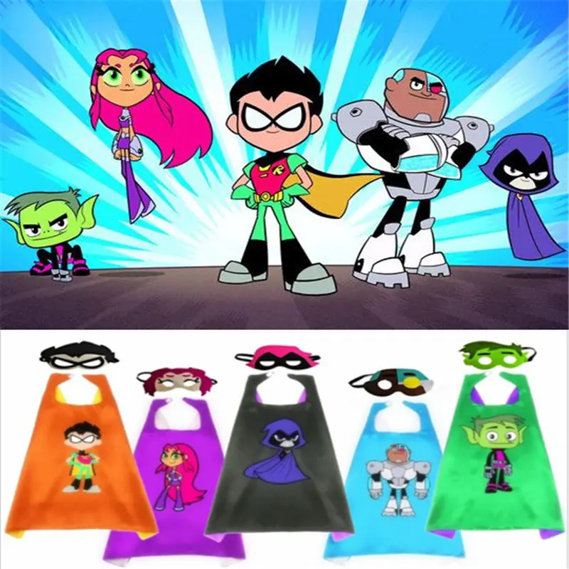 

Kids Superhero Robin Beast Boy Starfire Raven Cyborg Cosplay Cloak Toy + Mask Capes with Masks Halloween Party Dress Up Cloak
