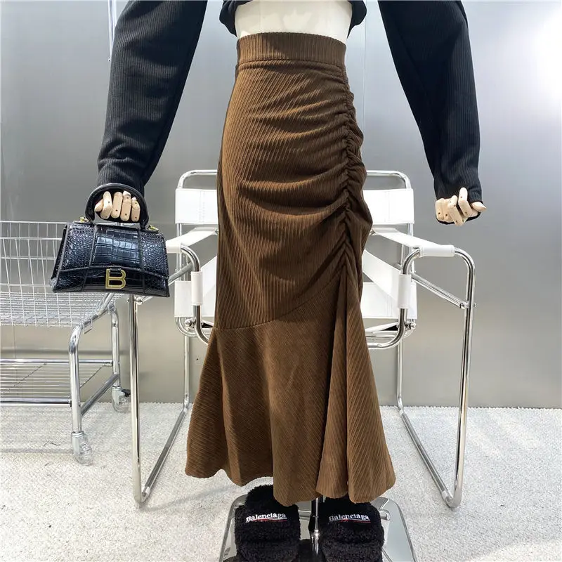 

Korean Fashion Corduroy Mermaid Skirt Women Autumn Winter High Waist Long Skirts Vintage Sexy Elegant Maxi Skirts falda mujer