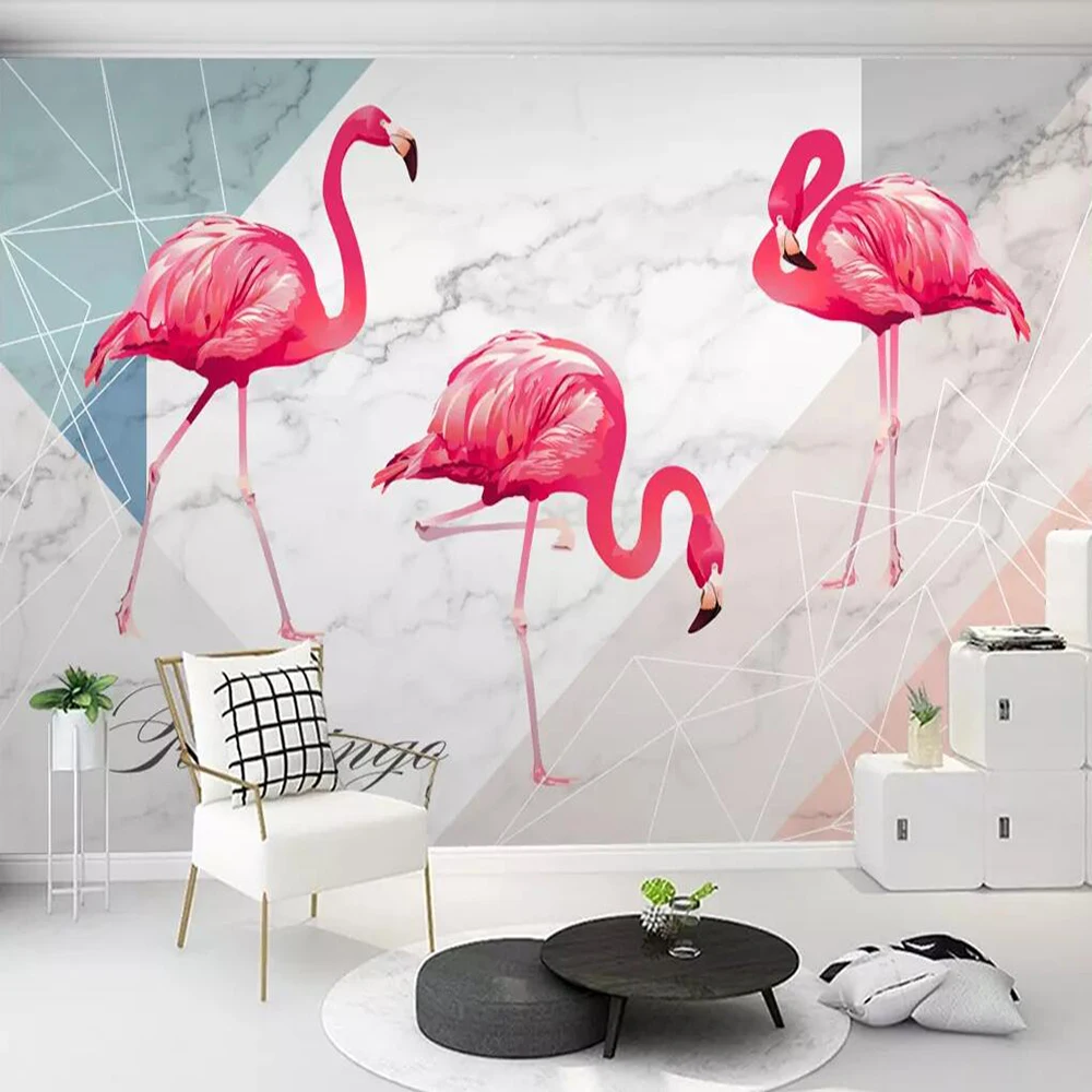 

Dropship Custom Large 3D Wallpaper Murals Simple Fashion Geometric Flamingo Background Wall Decoration Wallpaper Mural
