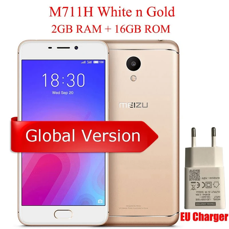 Meizu M6, 2 ГБ, 16 ГБ, мобильный телефон, 5,2 дюймов, 1280x720, экран MTK6750, четыре ядра, 13 МП, камера f/2,2, 3070 мАч, отпечаток пальца, Android 7,0 - Цвет: EU Gold 2G 16G