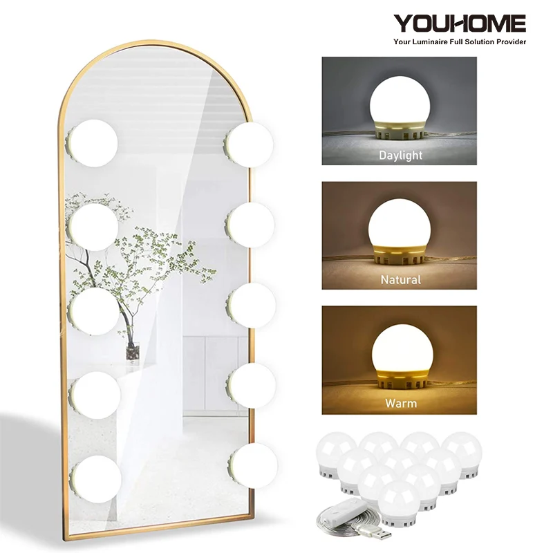 LED Makeup Mirror Light LED Bulbs Dressingtable Hollywood Vanity Lights Stepless Dimmable USB Charging Adjustable Free shipping