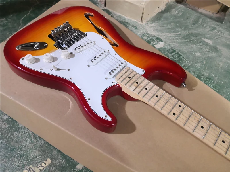 Бесплатная доставка электрическая гитара star полуполая cherry sunburst мост tremolo