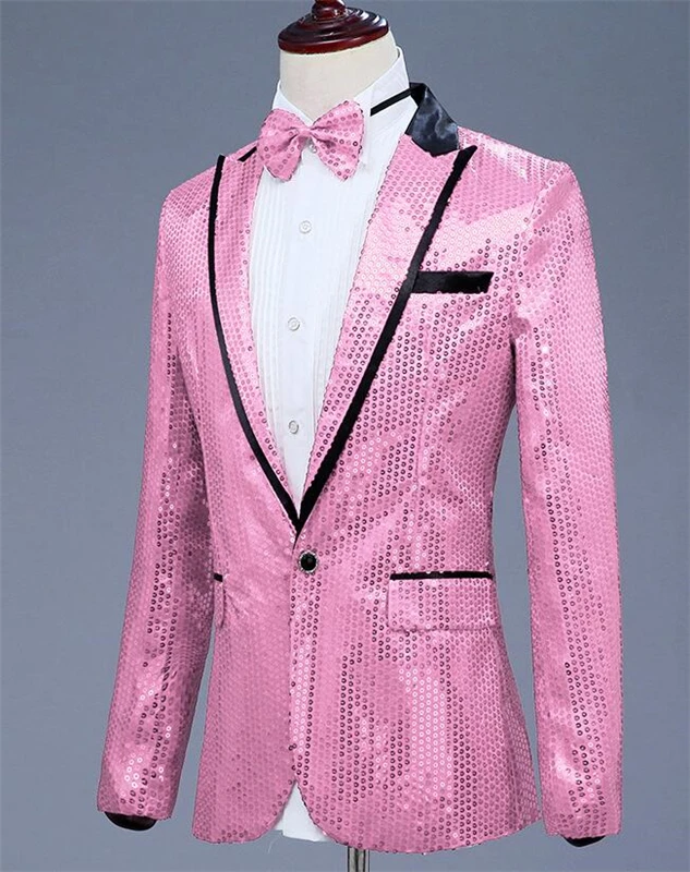 Розовый мужской Блестящий украшенный Блейзер, пиджак мужской блейзер для ночного клуба хост Свадебный костюм куртка для сцены певцы пальто