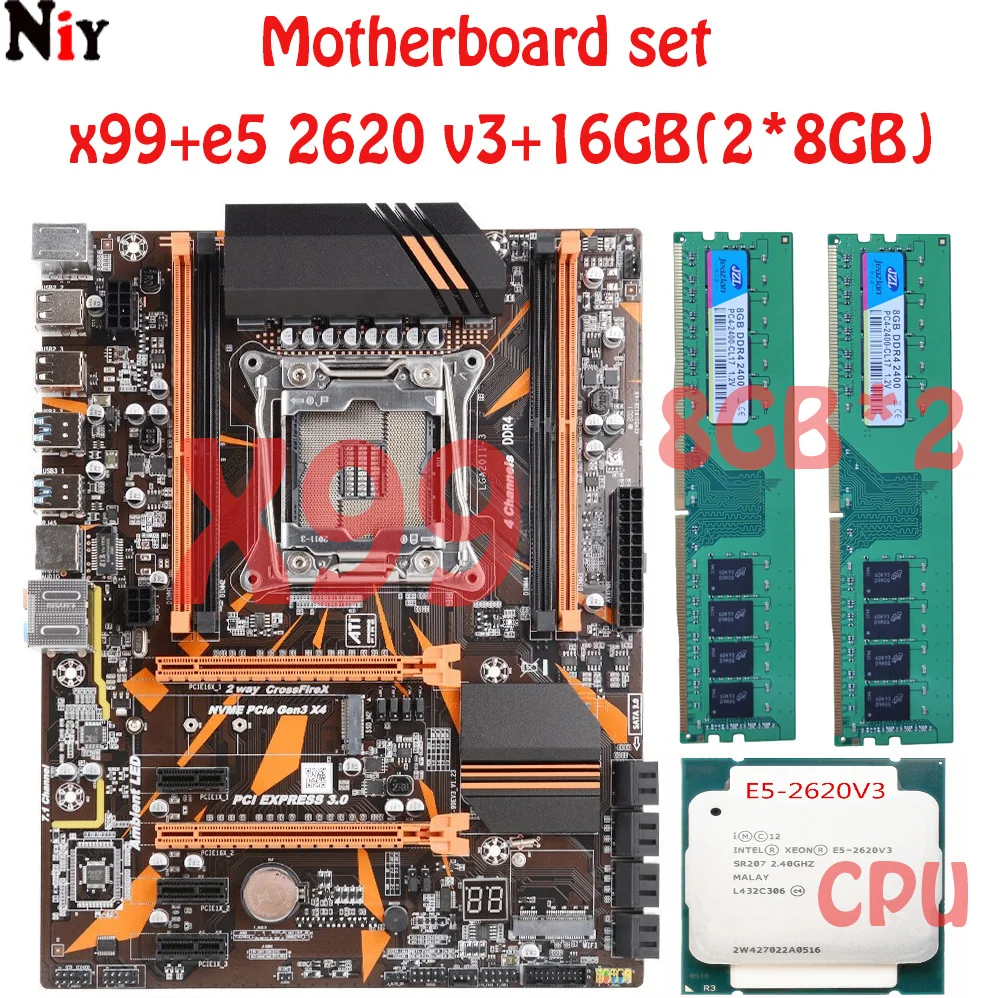 

X99 D4 motherboard kit includes x99 motherboard + Xeon E5 2620 V3 LGA2011-3 CPU + 2 8GB = 16GB 2666MHz DDR4 memory