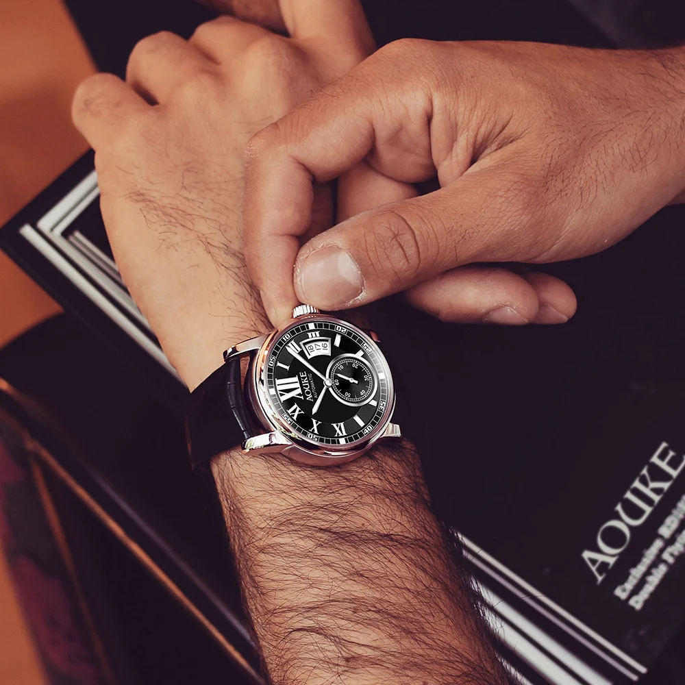  AOUKE men watch automatic self wind mechanical wristwatch dress watches fashion waterproof erkek ko