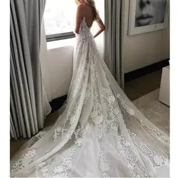 Кружевное платье Boho свадебный наряд 2020 на тонких бретелях с v-образным вырезом Свадебные платья Пляжная обувь под свадебное платье для
