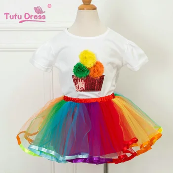 

TUTUDRESS Children Rainbow Clothing Set Kids Girl Outfits 2018 Spring New Design Dance Dress