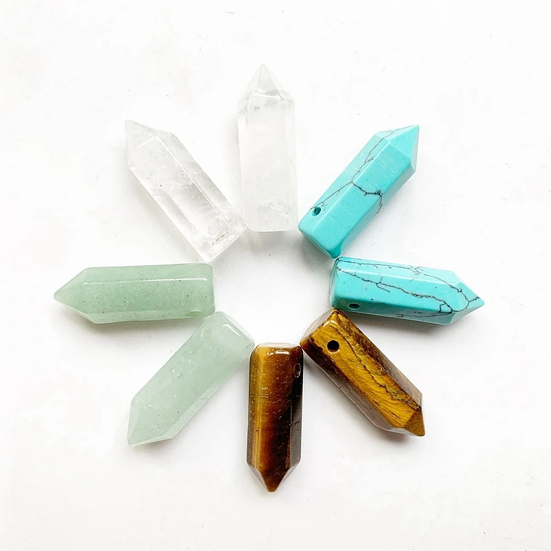 Natural Quartz Aventurine Tiger Eye Point Pendant Hexagonal Necklace Stone Spiritual Healing Jewelry Accessories | Украшения и
