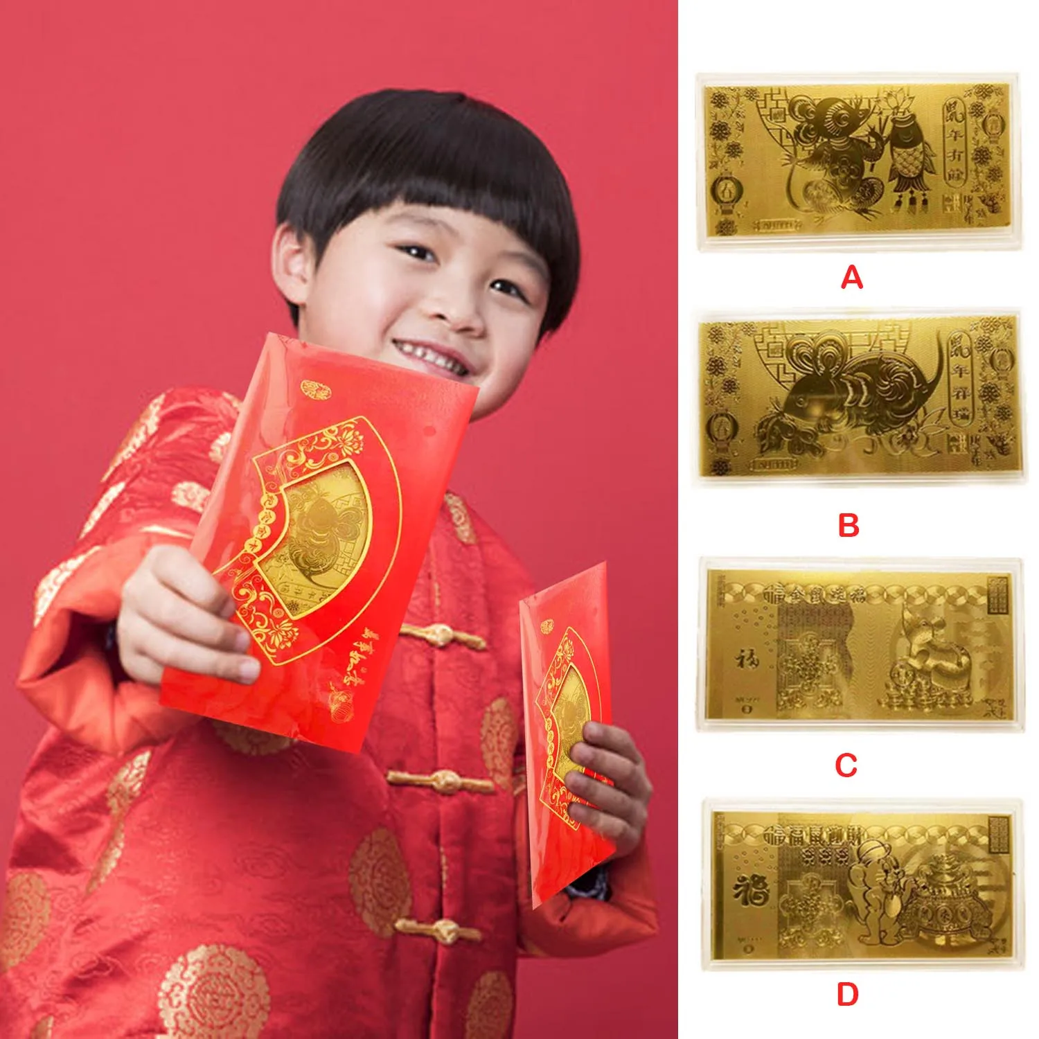 Китайский год красный счастливый конверты Hong Bao счастливые деньги карманы крыса памятная монета год, праздник весны поставки