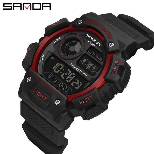 SANDA 2020 Sports Men's Watches Top Brand Luxury Military Quartz Watch Male 30m Waterproof S Shock Clock relogio masculino Red
