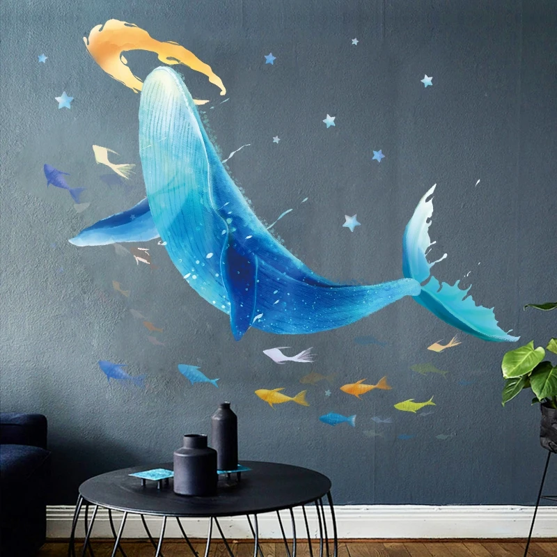 

Nordic Cuadros DIY Blue Big Whale For Home Decor Wall Sticker Wallpaper Mural Wall Art Decal Kids Babys Living Room Decoration