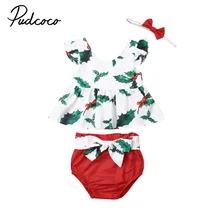 Г. Летняя одежда для малышей; Рождественский комбинезон с листьями для маленьких девочек+ короткие штаны; боди с цветочным рисунком; комплект одежды из 3 предметов