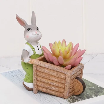 

Rabbit Craft Garden Harvest Flower Pot-Dead Leaves succulent plant pot Animal Bonsai Pot Flowerpot Resin Craft Succulent Plant A