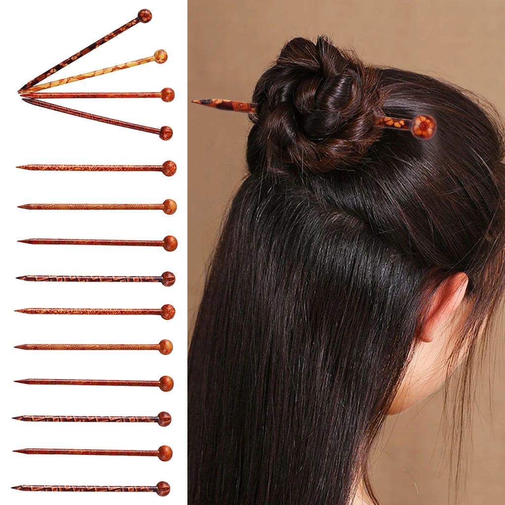 14pc Chinese Traditional Wooden Hairpins Classical Lady Hair Sticks Shawl Pin